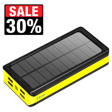 Psooo PS-406 Solar Power Bank/Vezeték nélküli töltő - 20000mAh - Sárga