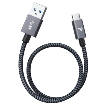 Rampow T04 Nylon Fonott USB-C Kábel - 2m - Fekete