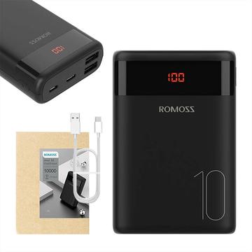 Romoss Ares 10 Power Bank 10000mAh - LED Display, 2xUSB - Black