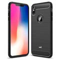 Saii szálcsiszolt iPhone XS Max TPU tok - szénszálas - fekete