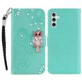 Samsung Galaxy A25 Owl Rhinestone Wallet Case - Cyan