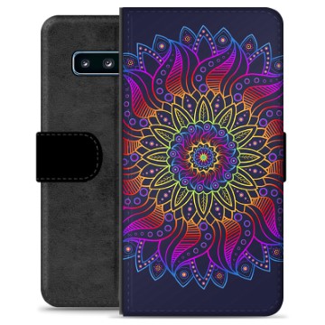 Samsung Galaxy S10 Premium pénztárca tok - színes mandala