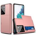 Samsung Galaxy S21 Ultra 5G Hybrid Case with Sliding Card Slot - Rose Gold