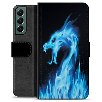 Samsung Galaxy S22+ 5G Premium Wallet tok - Blue Fire Dragon