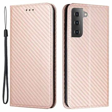 Samsung Galaxy S23 5G Pénztárca Tok - Szénszálas - Rose Gold