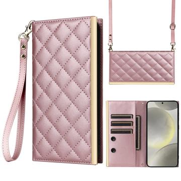 Samsung Galaxy S24 Luxury Quilted Wallet Case - Rose Gold