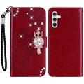 Samsung Galaxy S24 Owl Rhinestone Wallet Case - Red