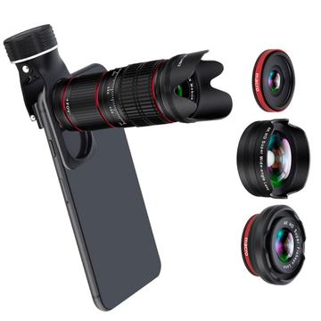 Smartphone Camera Lens W. 3x Lenses - Fish Eye, Macro, Telephoto - Black