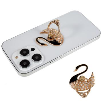 Swan Glitter Bling Phone Ring Holder Phone Ring Grip Rhinestone Stand Finger Kickstand Metal Back Grip - Black