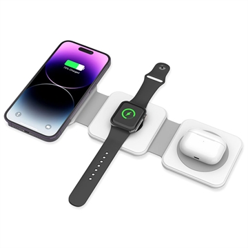 3 az 1-ben vezeték nélküli töltő iPhone-hoz, Apple Watch-hoz és AirPods W41-hez – fekete