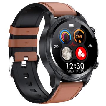 Waterproof Sports Smart Watch with ECG E400 - Elegant Strap - Brown