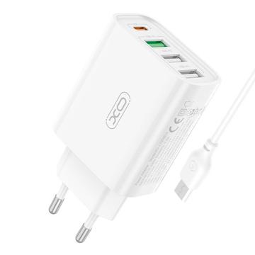 XO L120 4-Port Wall Charger - 3x USB-A, 1x USB-C, 18W - White