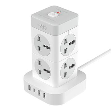 XO WL21 Power Strip with 8x AC Sockets - 3x USB-A, USB-C - White