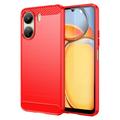 Xiaomi Poco C65/Redmi 13C Szálcsiszolt TPU Tok - Szénszálas - Piros