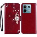 Xiaomi Redmi Note 13 Pro/Poco X6 Owl Rhinestone Wallet Case - Red