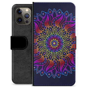 iPhone 12 Pro Max Premium pénztárca tok - színes mandala