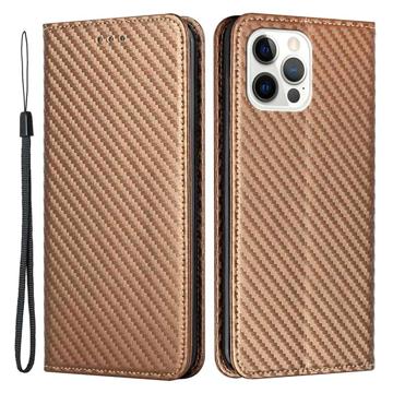 iPhone 14 Pro Max Wallet Case - Carbon Fiber - Brown