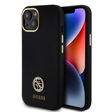 iPhone 15 Guess 4G Strass fém logó folyékony szilikon tok - Fekete