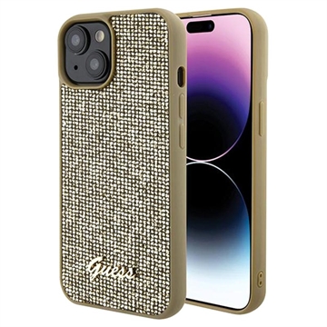 iPhone 15 Guess Disco Metal Script Logo Case - Gold