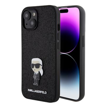 iPhone 15 Karl Lagerfeld fix csillogó fém Ikonik tok - Fekete