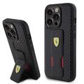 iPhone 15 Pro Ferrari Carbon Grip állvány tok - Fekete