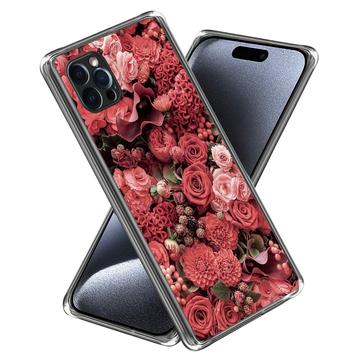 iPhone 15 Pro Max Stílusos Ultravékony TPU Tok - Piros Virágok