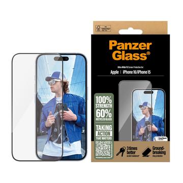 iPhone 16/15 PanzerGlass Ultra-Wide Fit EasyAligner képernyővédő fólia - fekete él