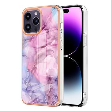 iPhone 16 Pro Max Marble Pattern Electroplated IMD TPU Case - Blue / Pink