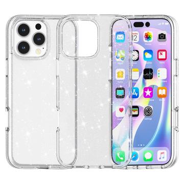 iPhone 16 Pro Max Stílusos Glitter sorozat hibrid tok - Fehér