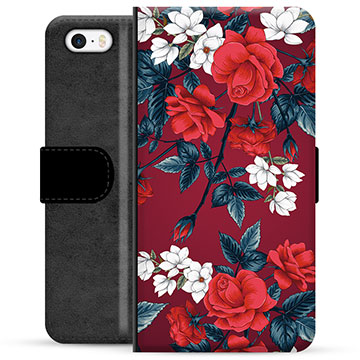 iPhone 5/5S/SE prémium pénztárca tok - Vintage Flowers